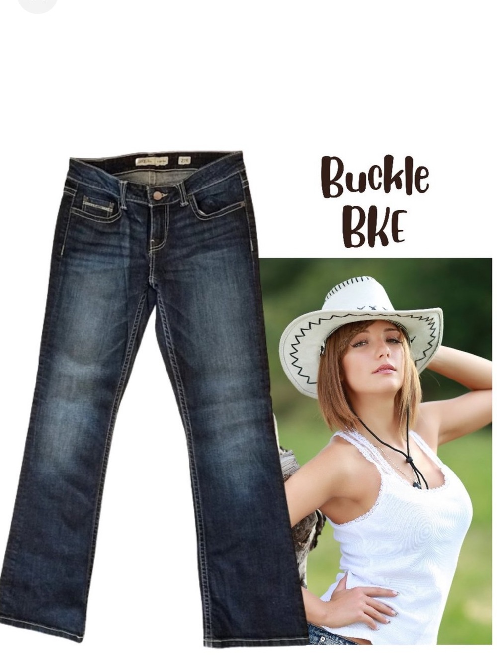 BKE Women's Dark Blue Boot Cut Jeans
Sabrina style 27X31.5 casual/date night